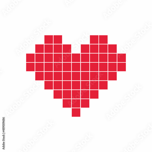 Red simple heart from mosaic pixel square parts - vector illustration. 
