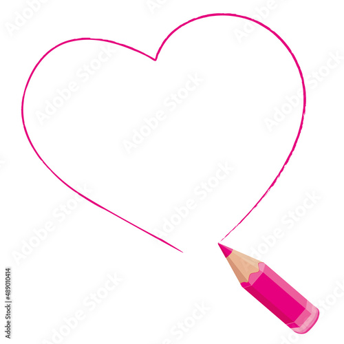 Pink heart shape handdrawn with little colored pencil. Vector illustration. Love concept.