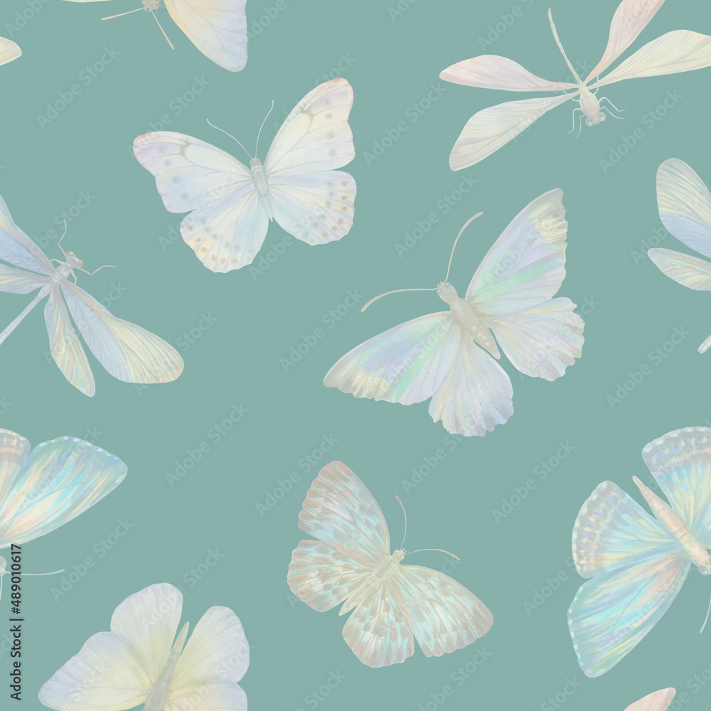 Watercolor butterflies seamless pattern. Abstract butterflies painted in watercolor in mixed media. Botanical background for design, print, wallpaper, textile, wrapping paper. Watercolor butterflies seamless pattern. Abstract butterflies painted in watercolor in mixed media. Botanical background for design, print, wallpaper, textile, wrapping paper.