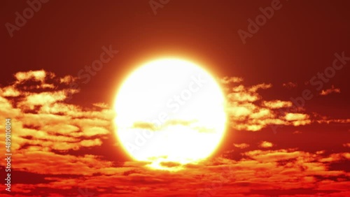 赤い太陽　夕陽　夕日　CG	