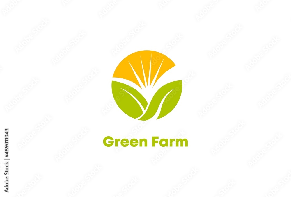 Sun over Abstract Plant Logo Farm design vector template circle shape