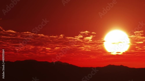 赤い太陽　夕陽　夕日　CG