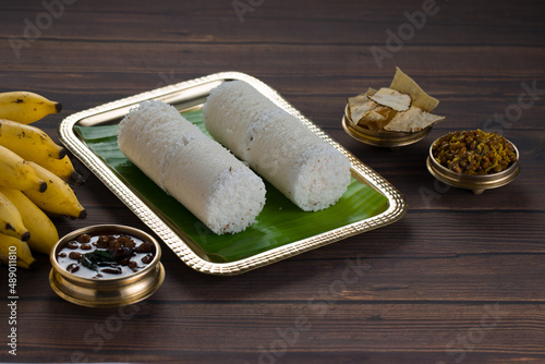 Puttu or Raw rice puttu/Arisi Maavu Puttu with chana curry/ kadala curry-Kerala special breakfast items photo