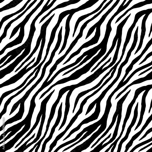 Zebra skin texture. Seamless striped black and white pattern.