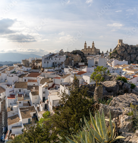 view of the picturesque whitewashed village of Olvera in Andalusia