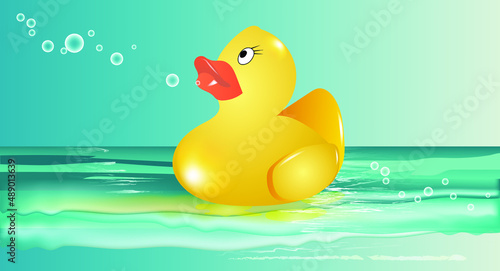 The rubber duck floats in the sea. Vector illustration

