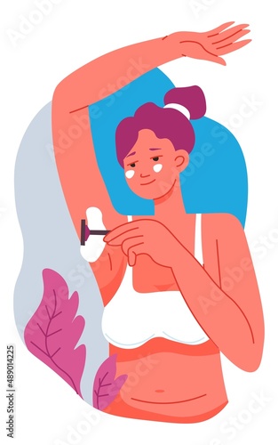 Woman shaving hair in armpit, under arm