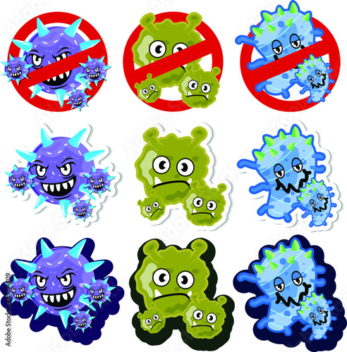 Virus cartoon character illustration. Virus sticker vector