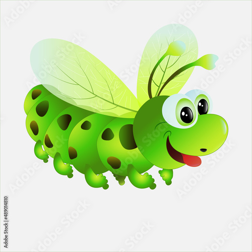 Fototapeta Naklejka Na Ścianę i Meble -  happy little green caterpillar on a white background