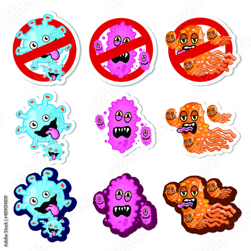 Virus cartoon character illustration. Virus sticker vector