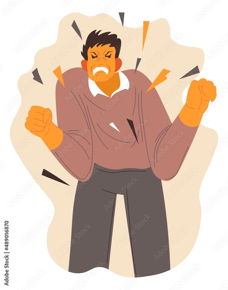 Stressed man angry, aggressive behavior of male Stressed man angry, aggressive behavior of male