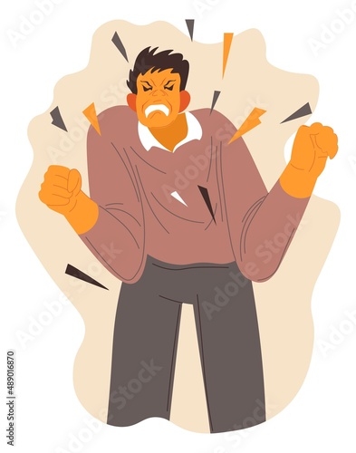 Stressed man angry, aggressive behavior of male