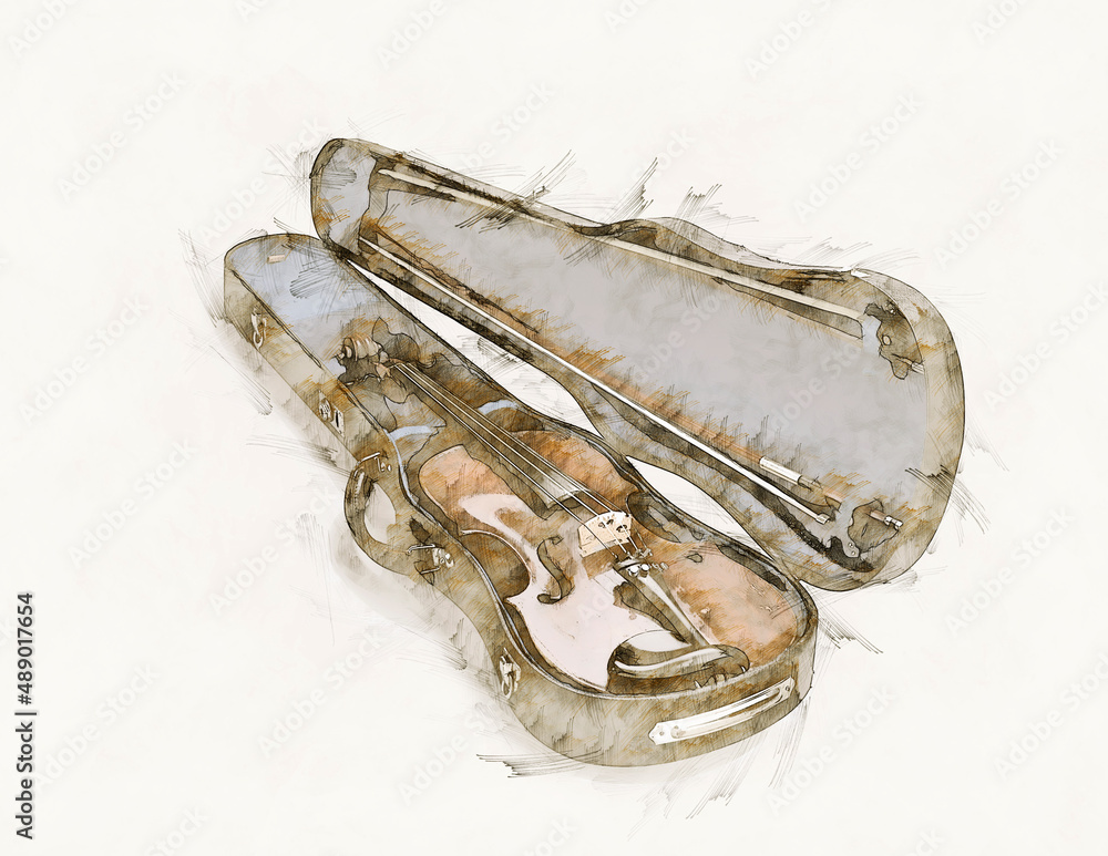 Illustration Sketch of  a Violin in a case