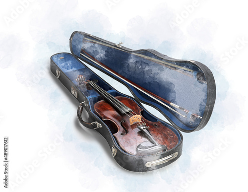 Photography Illustration Sketch of  a Violin in a case