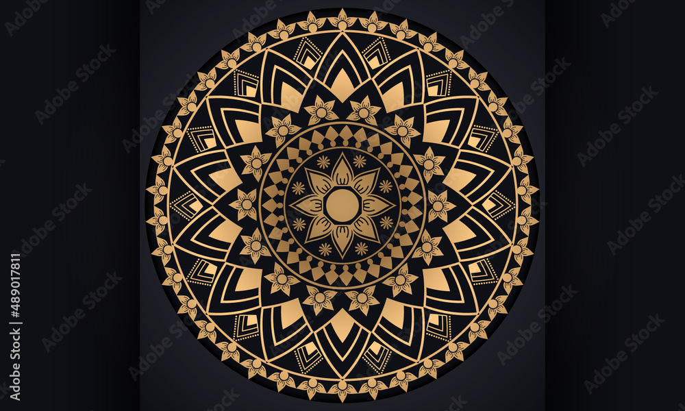 The mandala pattern design.Spiritual symbol ornament on black background.