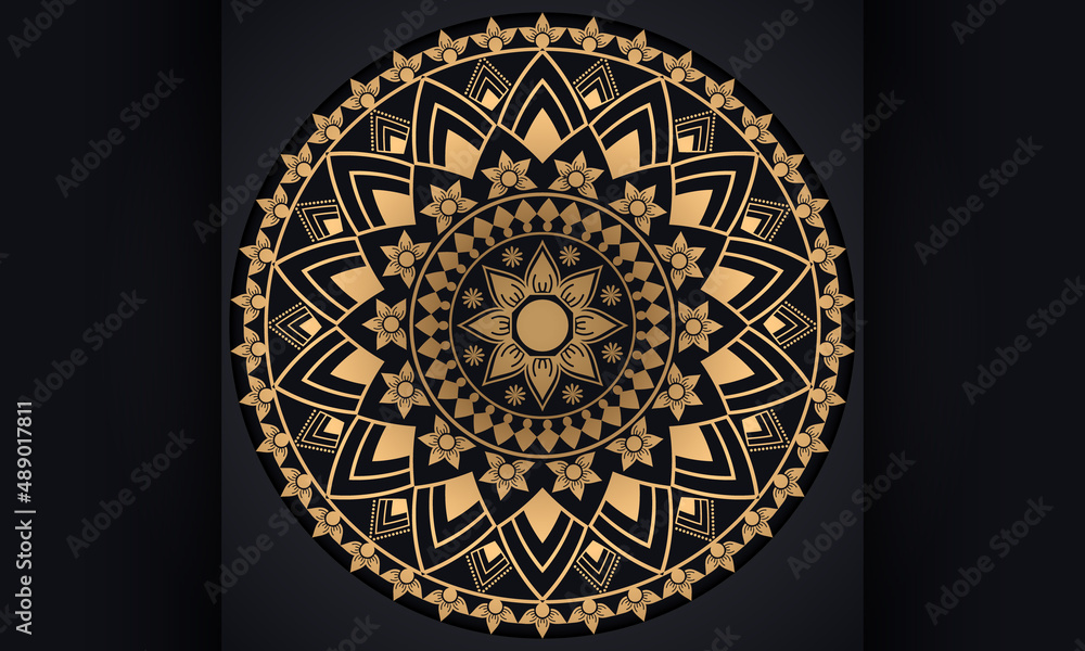 The mandala pattern design.Spiritual symbol ornament on black background. The mandala pattern design.Spiritual symbol ornament on black background.