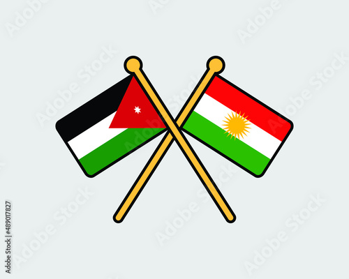 Jordan and Kurdistan Region Flag. Jordanian and Kurdish Country Nation National Banner. Peace Allie Friendly Bilateral Friendly Relation Icon Sign Symbol. EPS Vector Illustration.