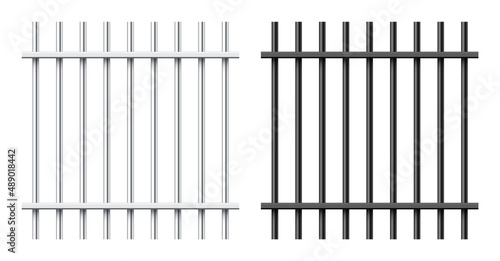 Photo Realistic black and silver metal prison bars isolated on white background