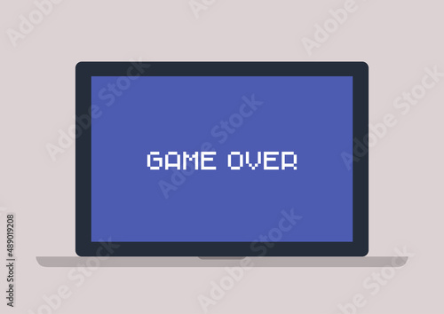 A laptop with a game over sign on a blue screen