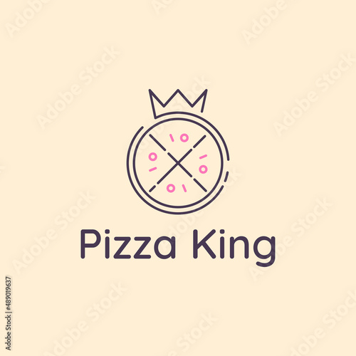 Pizza line logotype. Pizzeria crown vector logo design.
