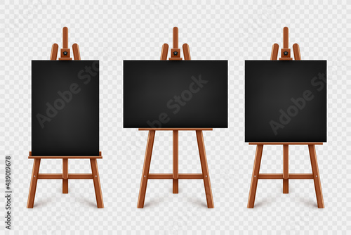 Fotografia Realistic paint desk with blank black canvas