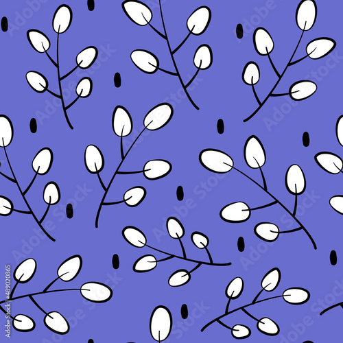 cute minimal very peri trendy seamless vector pattern background illustration with beauty leaves and branch	