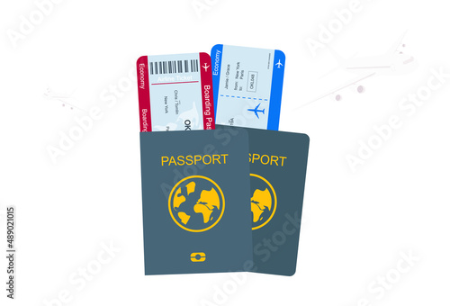 Vector airline passenger tickets. Passport ID Card with airline tickets. Vector image