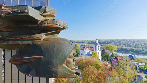 Monument to the first cosmonaut of the USSR Yuri Gagarin, aerial view, Kaluga, Russia