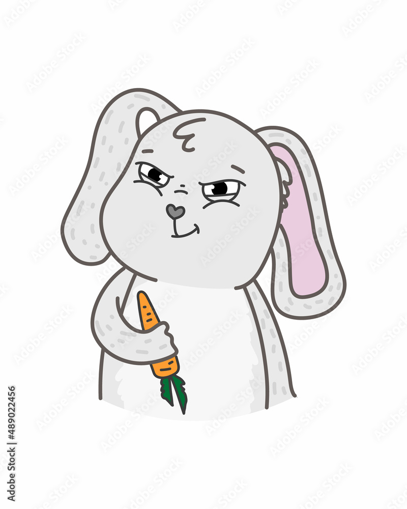 Vector illustration of lovely cartoon gray rabbit holding a carrot Vector illustration of lovely cartoon gray rabbit holding a carrot