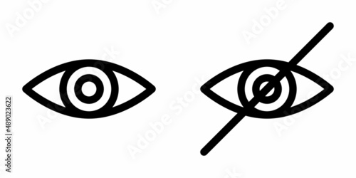 A set of eye icons. Hide password,show password. Visible, invisible signs. Editable stroke. Vector graphics