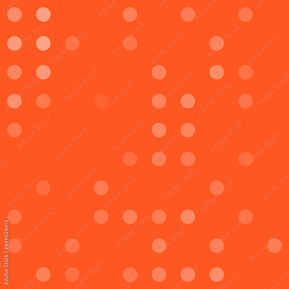 Abstract seamless geometric pattern. Mosaic background of white circles. Evenly spaced big shapes of different color. Vector illustration on deep orange background Abstract seamless geometric pattern. Mosaic background of white circles. Evenly spaced big shapes of different color. Vector illustration on deep orange background