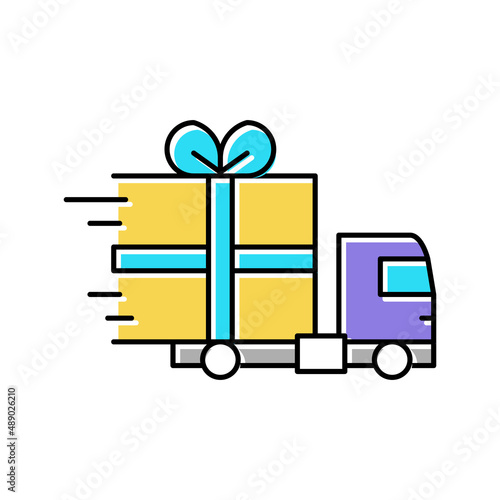 gift free shipping color icon vector illustration