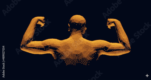 Champion raising both hands in the air as a true winner. Victory and freedom. Strong man raising hands up. Sport symbol. Leadership or workout bodybuilding concept. Vector illustration.