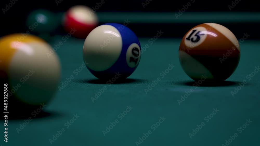 Billiard balls on a table covered with green cloth, 4k video Billiard balls on a table covered with green cloth, 4k video