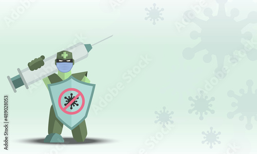 Robot Protect And Anti Virus Covid19 Corona Virus With Medical Cartoon - Vector