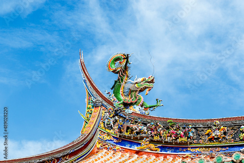 Exterior and roof of the Confucius Temple in Taipei, Taiwan (Asia)
