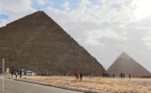 Egypt. Giza. Frontal view of two pyramids.