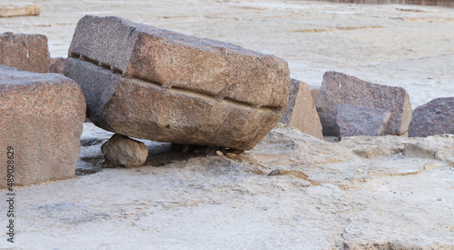 Egypt. Giza. Granite blocks of the pyramid. Close-up.