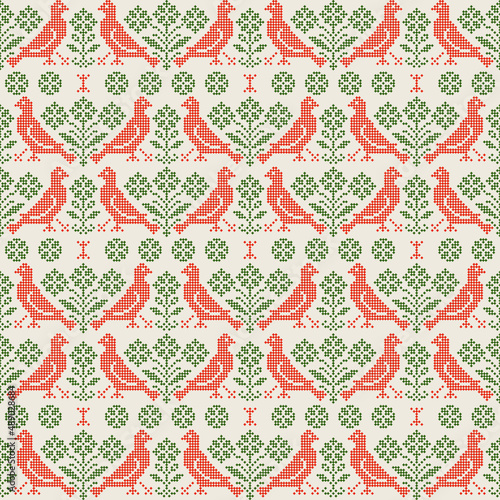 Vector seamless traditional folk cross stitch ornament
