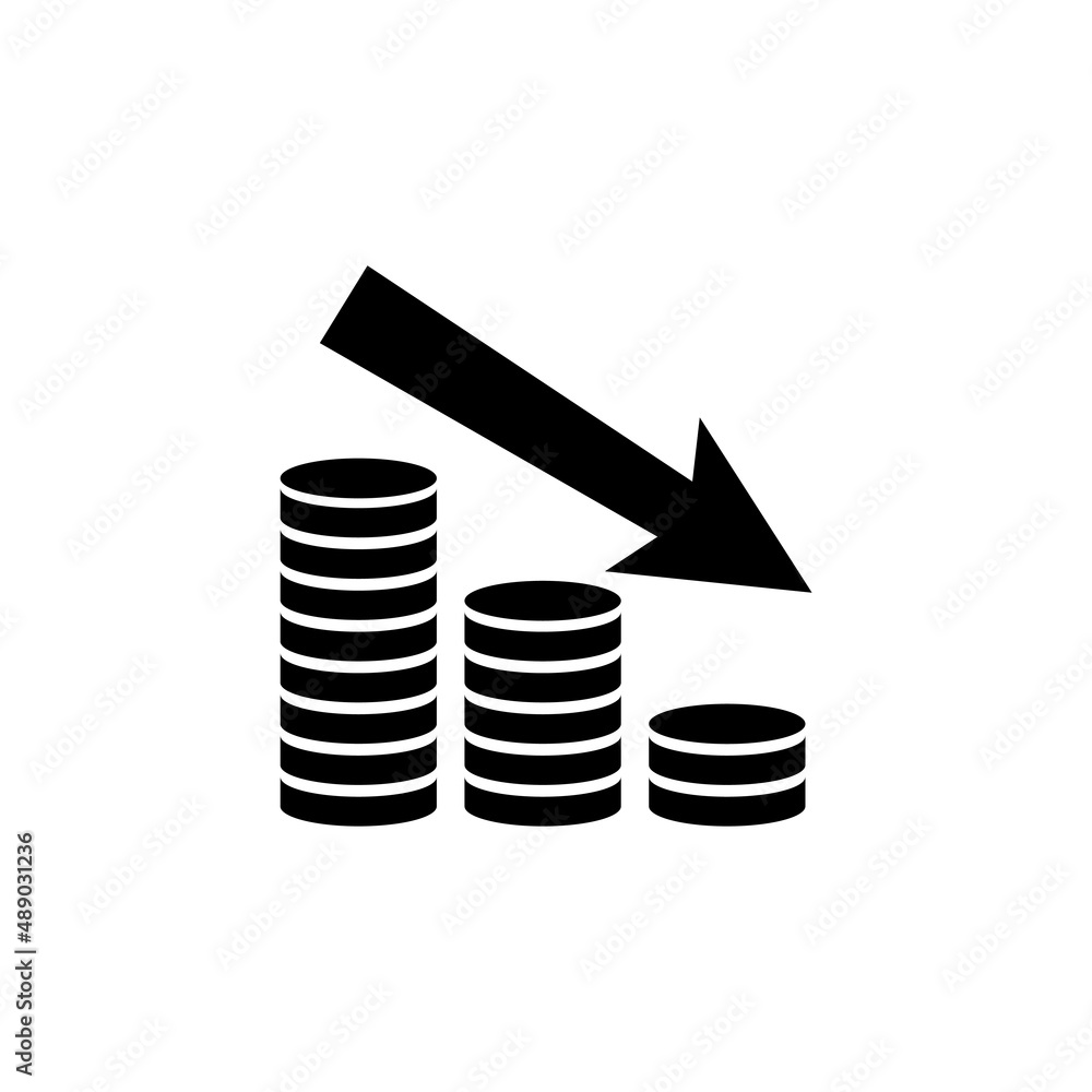 Financial Crisis, Money Stack Down, Costs Cut. Flat Vector Icon illustration. Simple black symbol on white background. Financial Crisis, Costs Cut sign design template for web and mobile UI element. Financial Crisis, Money Stack Down, Costs Cut. Flat Vector Icon illustration. Simple black symbol on white background. Financial Crisis, Costs Cut sign design template for web and mobile UI element.