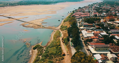 фотографія Aerial drone view of Kampong Cham city near Mekong River in Kampong Cham, Cambod