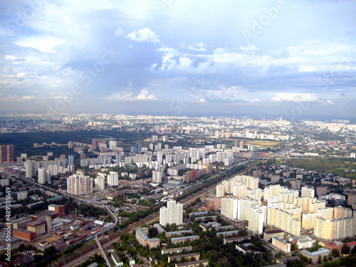 A bird's eye view of the Russian city. Blurry background.
