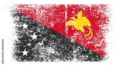 Papua New Guinea Flag Distressed Grunge Vintage Retro. Isolated on White Background