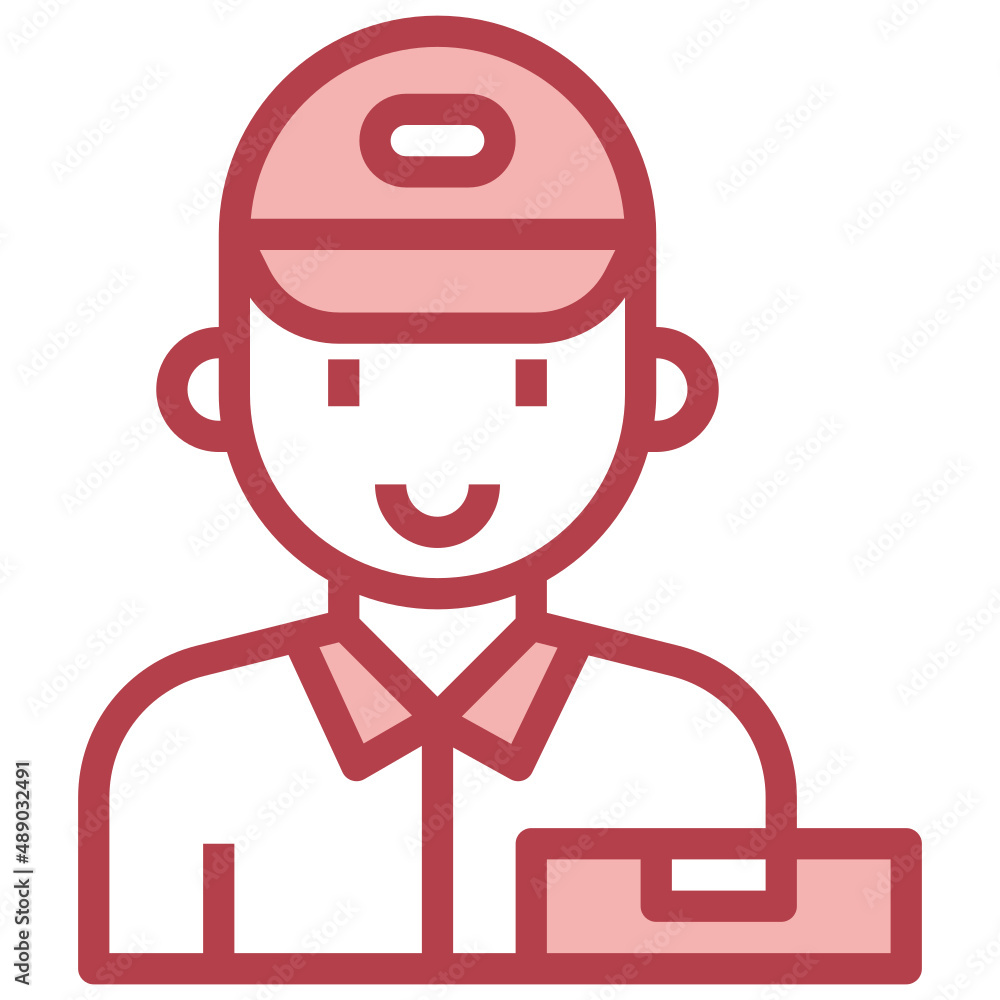 DELIVERY MAN red line icon,linear,outline,graphic,illustration DELIVERY MAN red line icon,linear,outline,graphic,illustration