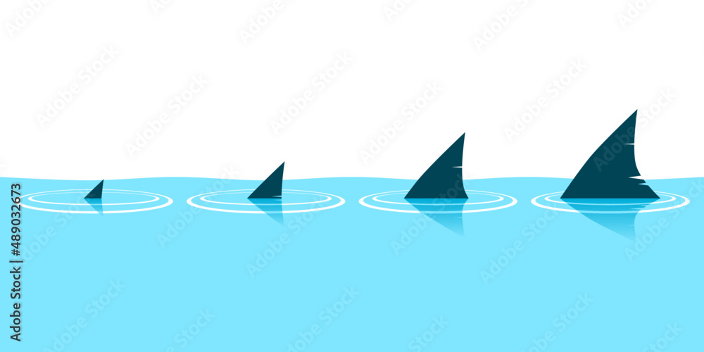 Shark dorsal fin with wave blue ocean sea with white background copy space for text icon flat vector design. Shark dorsal fin with wave blue ocean sea with white background copy space for text icon flat vector design.