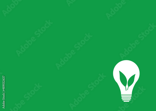 ecological energy concept illustration, leaves around light bulb, ecosystem symbol. green background with place for text.
