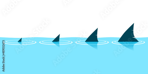 Shark dorsal fin with wave blue ocean sea with white background copy space for text icon flat vector design.