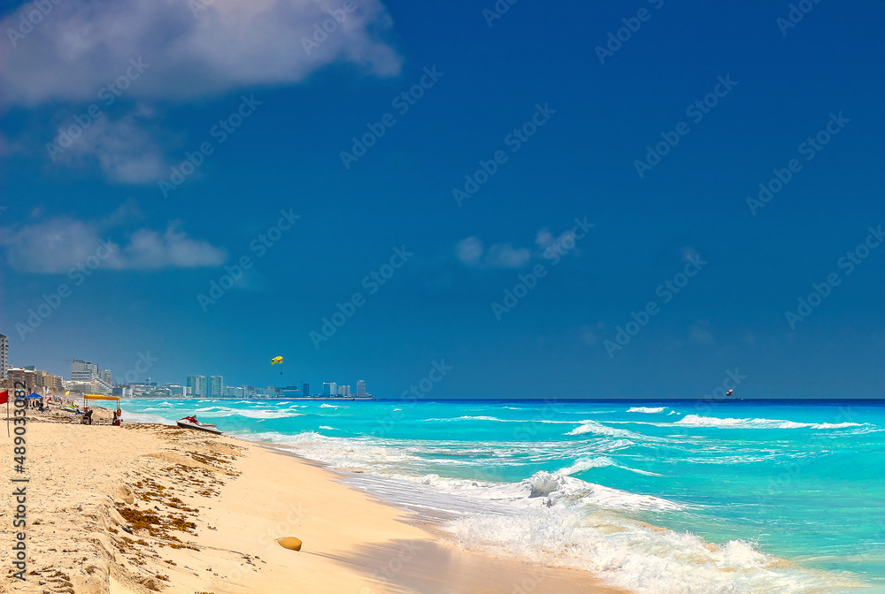 A sunny day on the beaches of Cancun. Mexican Caribbean