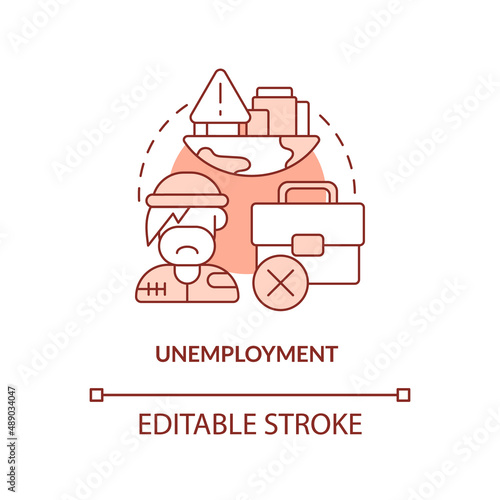 Unemployment terracotta concept icon. Homelessness cause abstract idea thin line illustration. Being unable to find jobs. Isolated outline drawing. Editable stroke. Arial, Myriad Pro-Bold fonts used