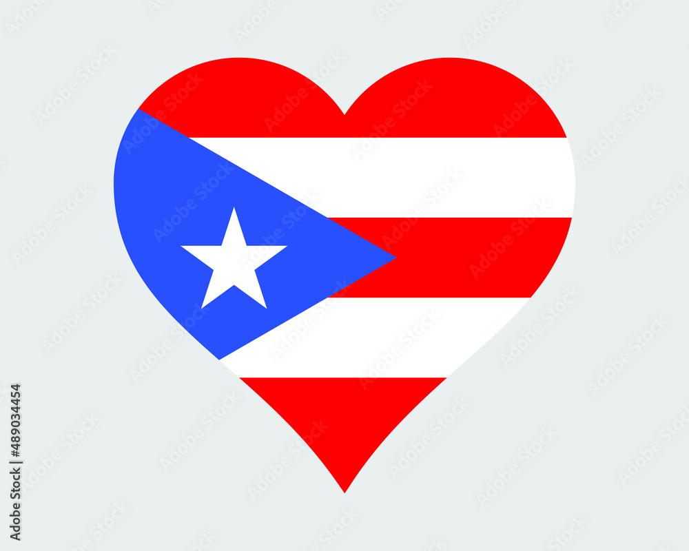 Puerto Rico Heart Flag. Puerto Rican Love Shape Flag. PR Unincorporated and organized US Commonwealth Banner Icon Sign Symbol Clipart. EPS Vector Illustration.